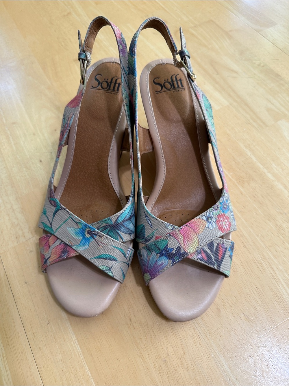 Sofft Floral Print Slingback Sandals - Beige, Teal, Pink